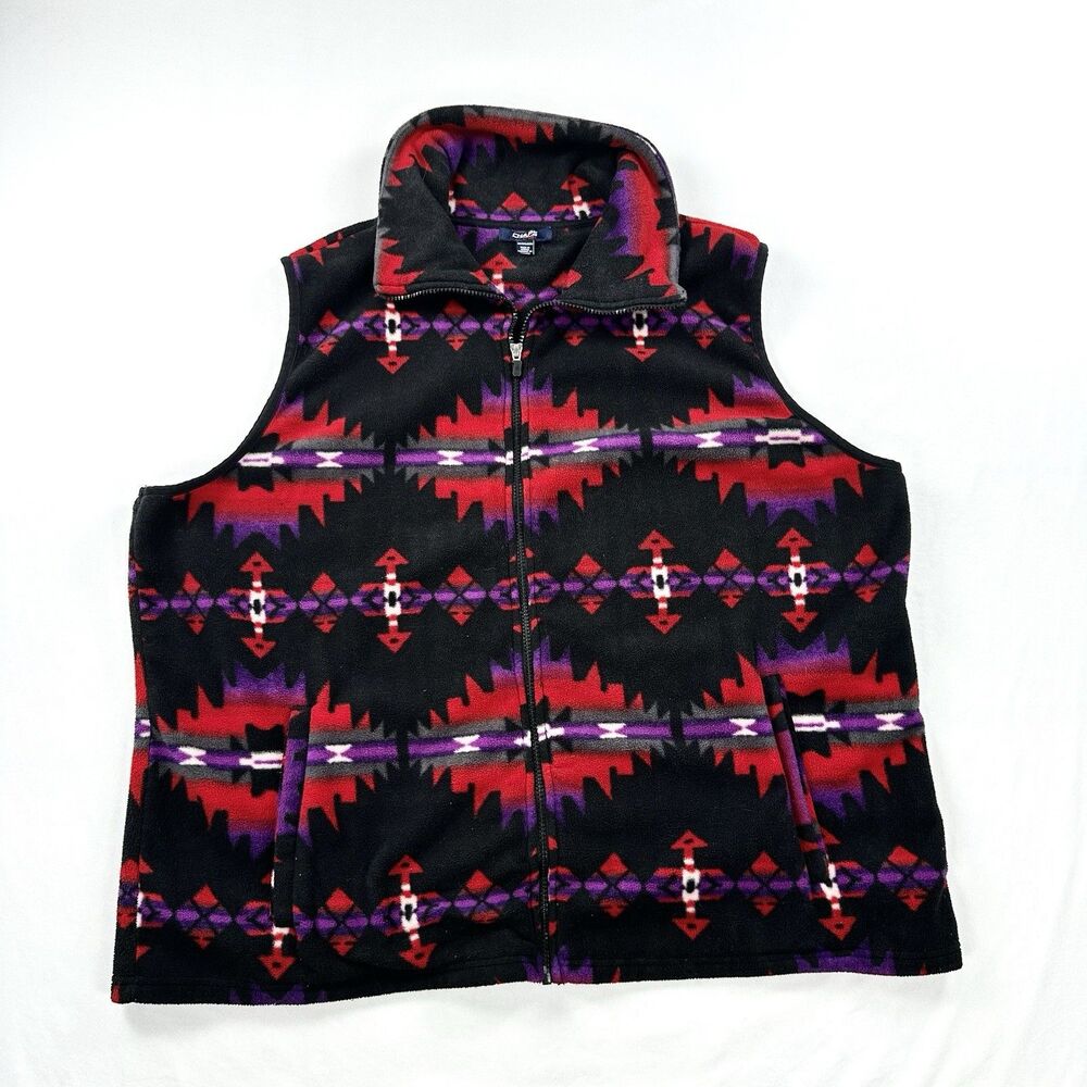 Chaps Sport Aztec Print Fleece Vest Women 3X Full Zip Pockets Tribal Southwest